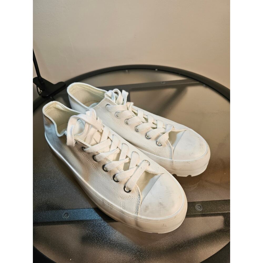 Platform White Canvas Low-Top Sneakers